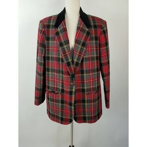 Requirements Red Gray Yellow Plaid Wool Blend Jacket Coat Vintage Lined Size 16